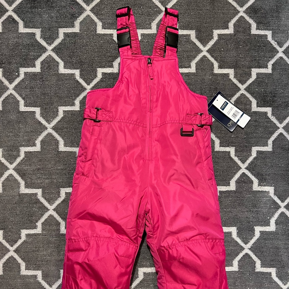 Pink Snow Suit - Bib with Adjustable Straps and Zipper Front and Pockets